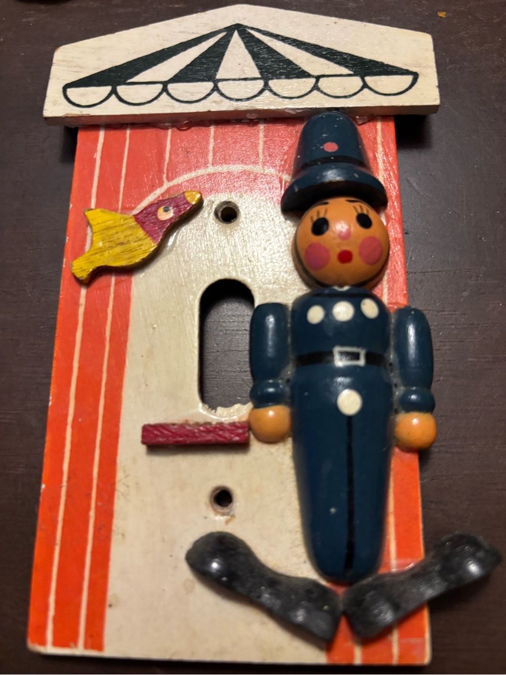Vintage 1960s Wooden Blue Policeman Switch Plate - Kids room